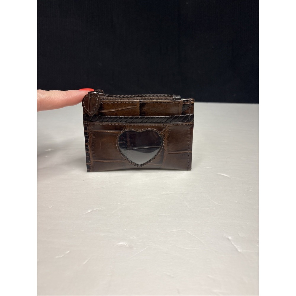 Brighton Brown Croc Embossed Leather Heart Photo Coin Purse Card Wallet